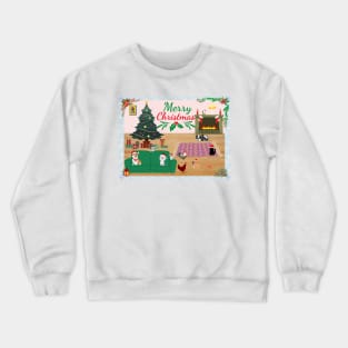 Funny Christmas design with various cute animals, including chickens because why not Crewneck Sweatshirt